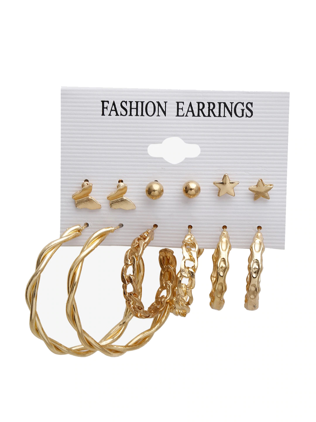 Set Of 6 Gold-Toned Contemporary Studs Earrings